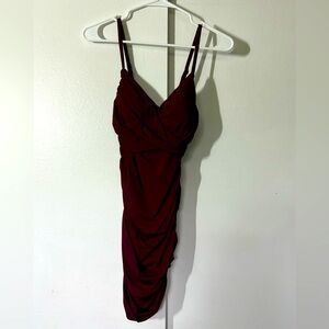 Deep V Neck Adjustable Strap Ruched Bodycon Mini Casual Dress